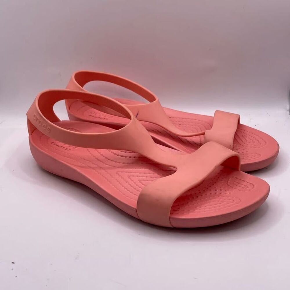 Crocs Serena T-Strap Sandals Womens 7 Light Pink Open Toe Beach Summer Open Toe